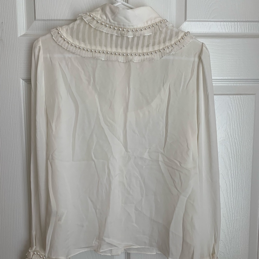 Alice + Olivia White Sheer Button Down Shirt - Picture 2 of 8